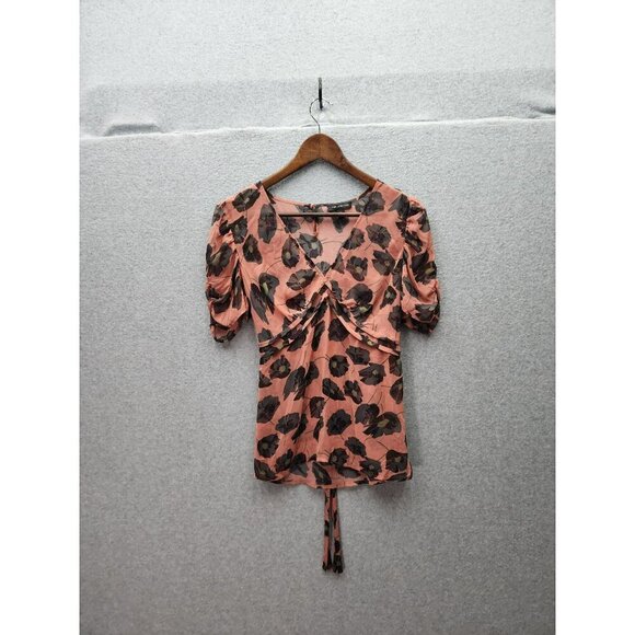 The Limited Womens Floral Print Top With Puff Sleeves & Tie Back M 100% Polyeste - Picture 1 of 6